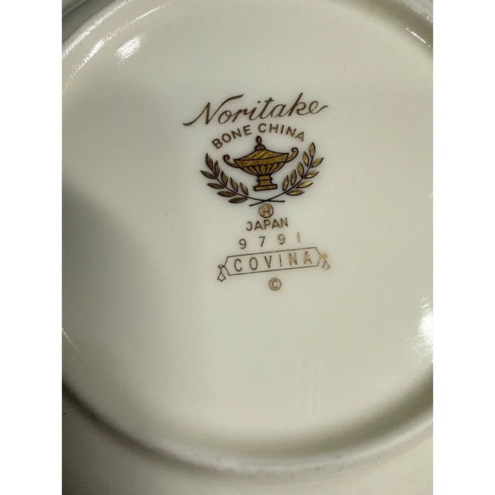 Set Of 6 Noritake Bone China Covina 9791 Saucers With Gold & Green Trim Vintage - Picture 7 of 13